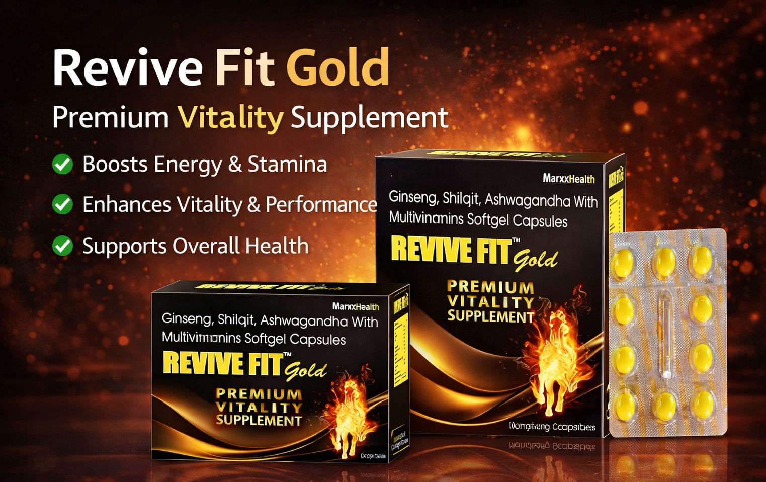 Revive Fit Gold Capsules with Shilajit for Energy & Immunity | Marxx Pharma