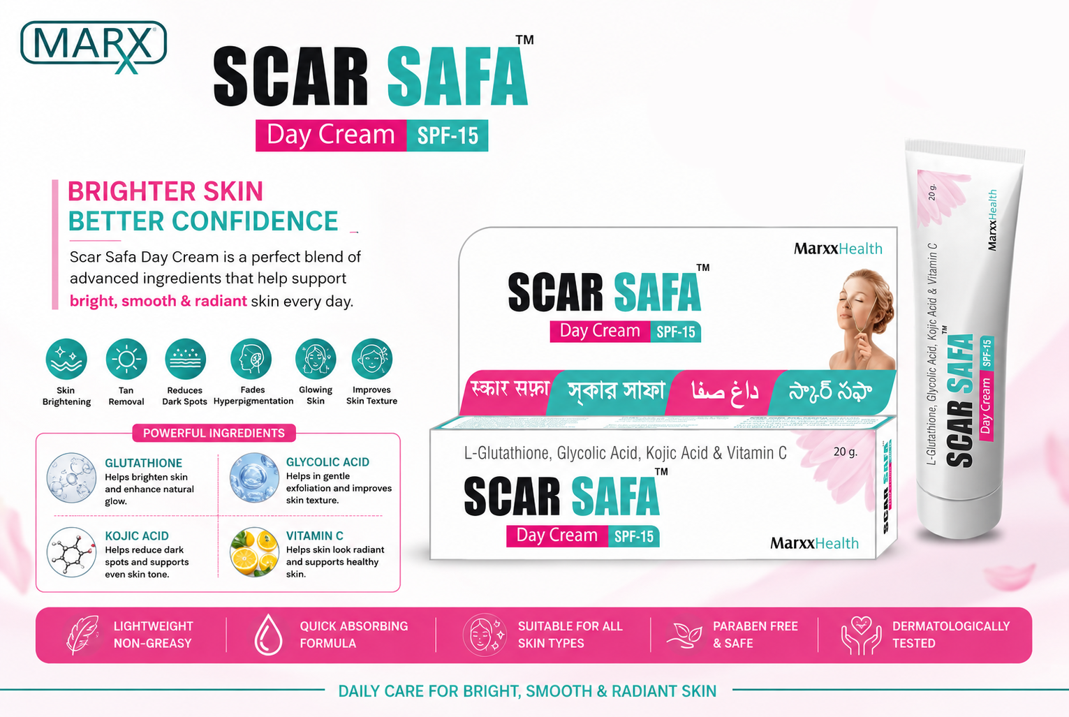 Scar Safa Day Cream | Glutathione Skin Brightening Cream for Glowing Skin