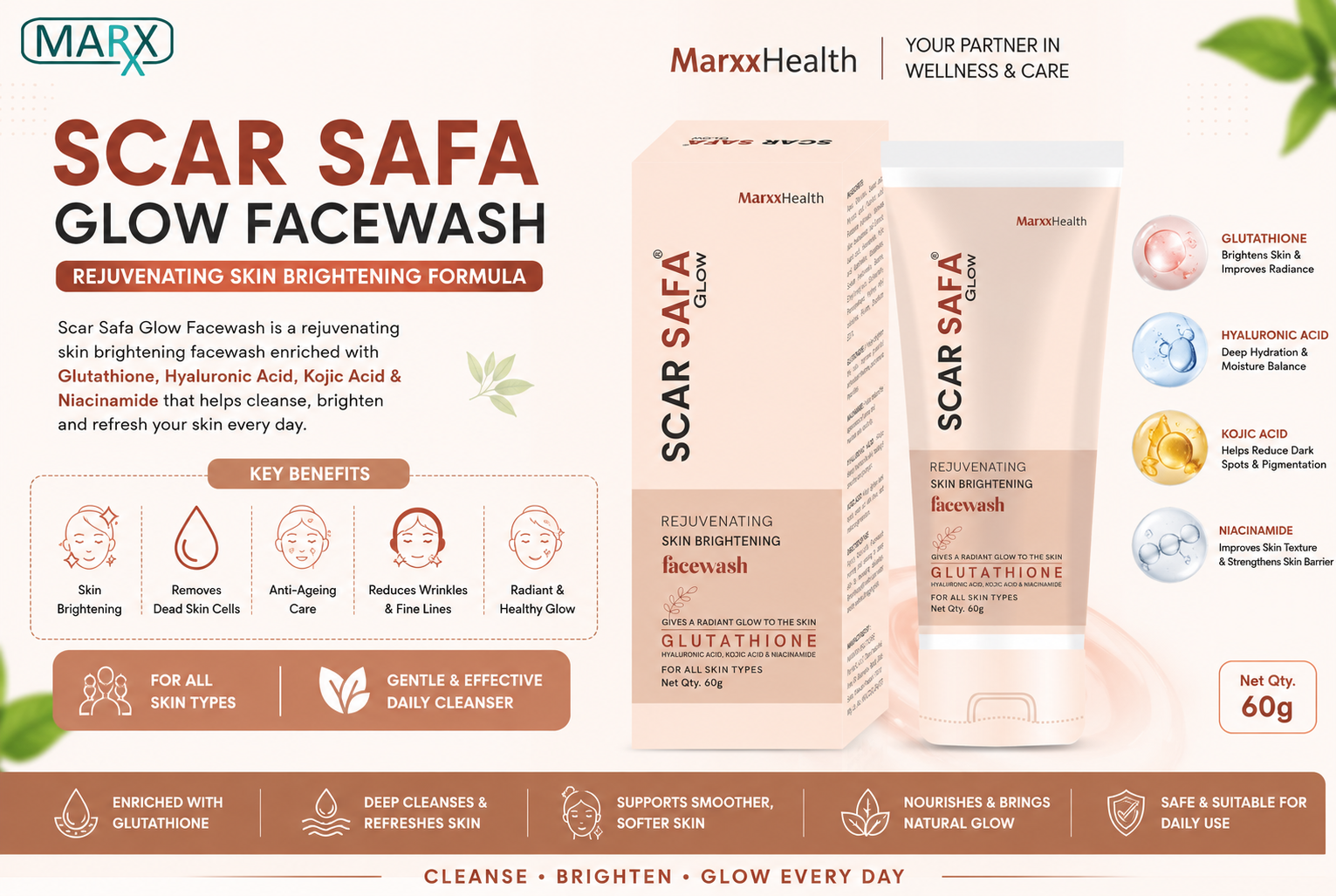 Scar Safa Glow Glutathione Facewash Skin Brightening Face Cleanser