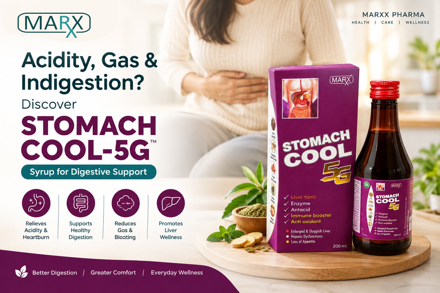Acidity, Gas & Indigestion? Discover Stomach Cool-5G Syrup for Digestive Support