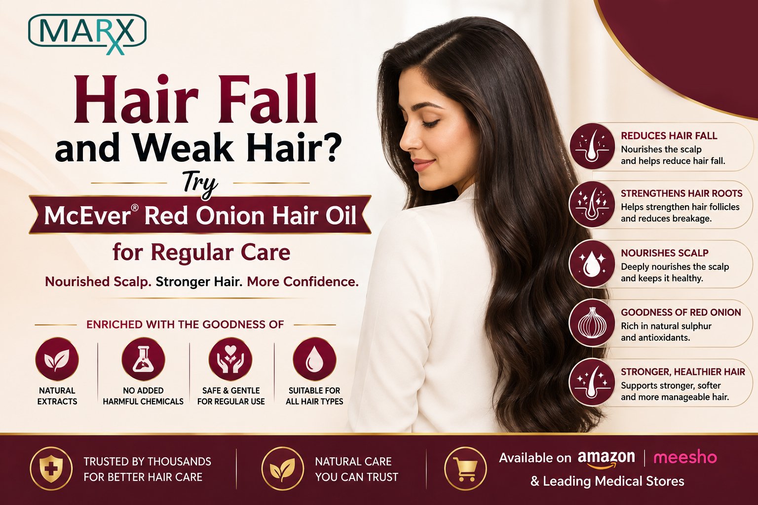 Hair Fall and Weak Hair? Try McEver Red Onion Hair Oil for Regular Care