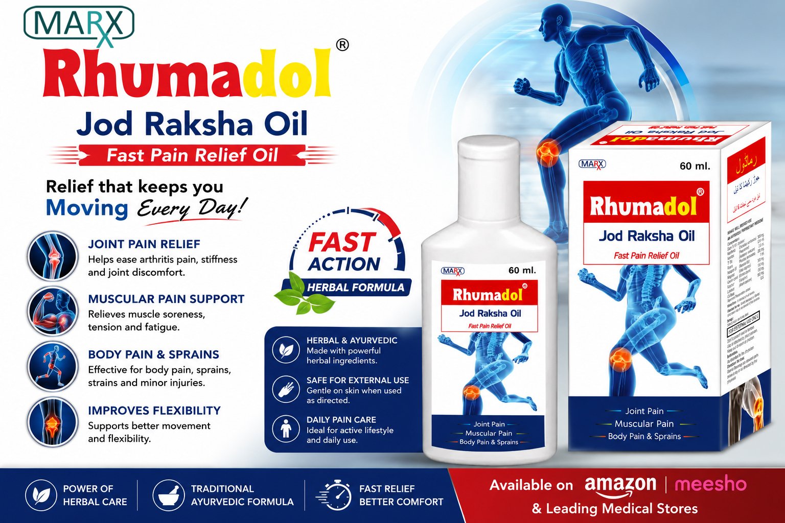 Rhumadol Jod Raksha Pain Oil for Joint & Muscle Pain Relief