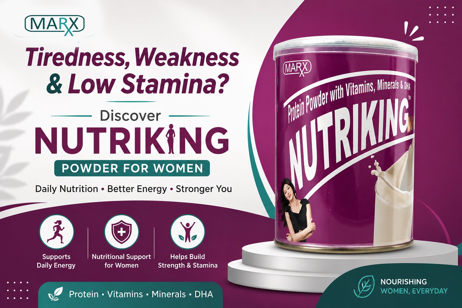 Tiredness, Weakness & Low Stamina Discover NUTRIKING Powder for Women
