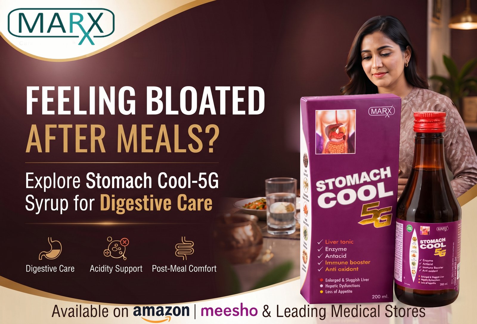 Feeling Bloated After Meals? Stomach Cool-5G Syrup for Digestive Care