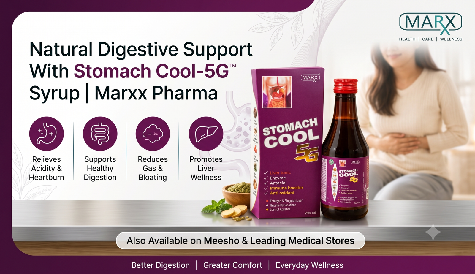 Natural Digestive Support With Stomach Cool-5G Syrup | Marxx Pharma